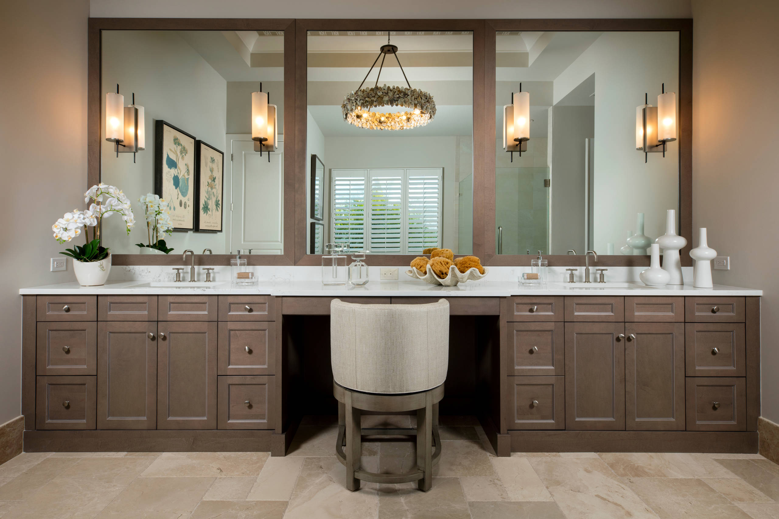 Bathroom with light brown cabinets