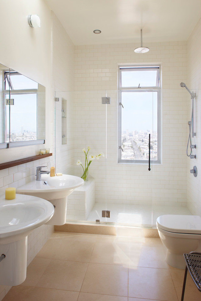 Свежая идея для дизайна: ванная комната в стиле неоклассика (современная классика) с плиткой кабанчик - отличное фото интерьера