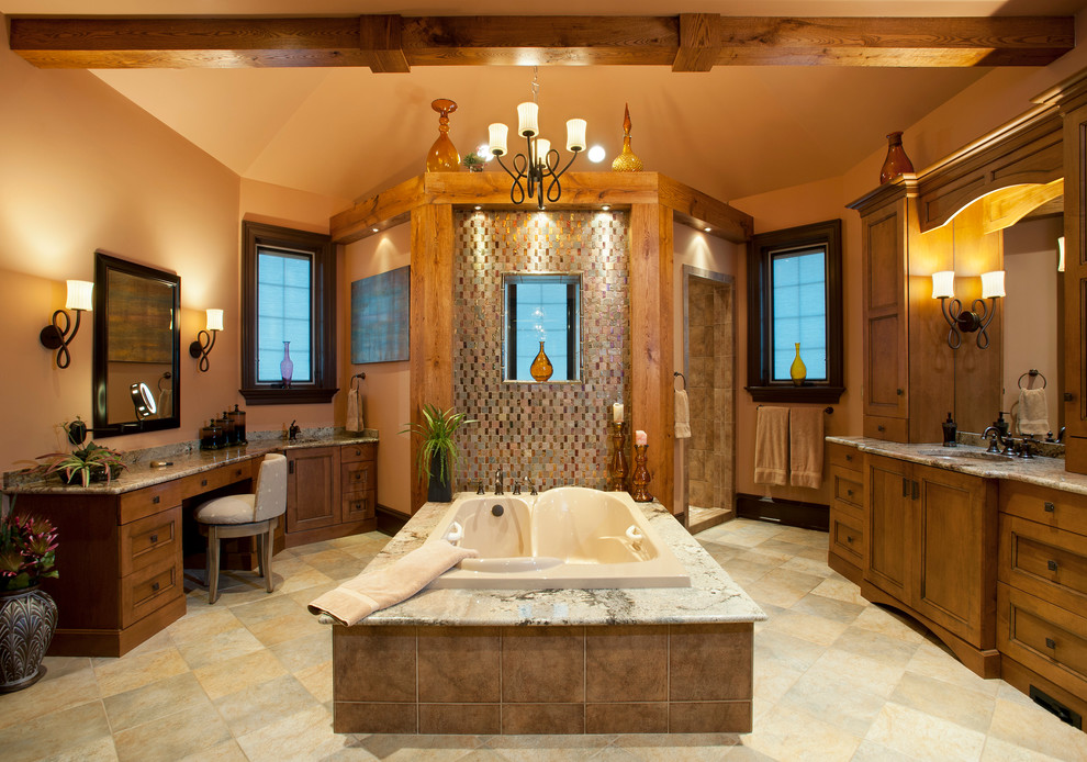 Стильный дизайн: ванная комната в классическом стиле с столешницей из гранита - последний тренд