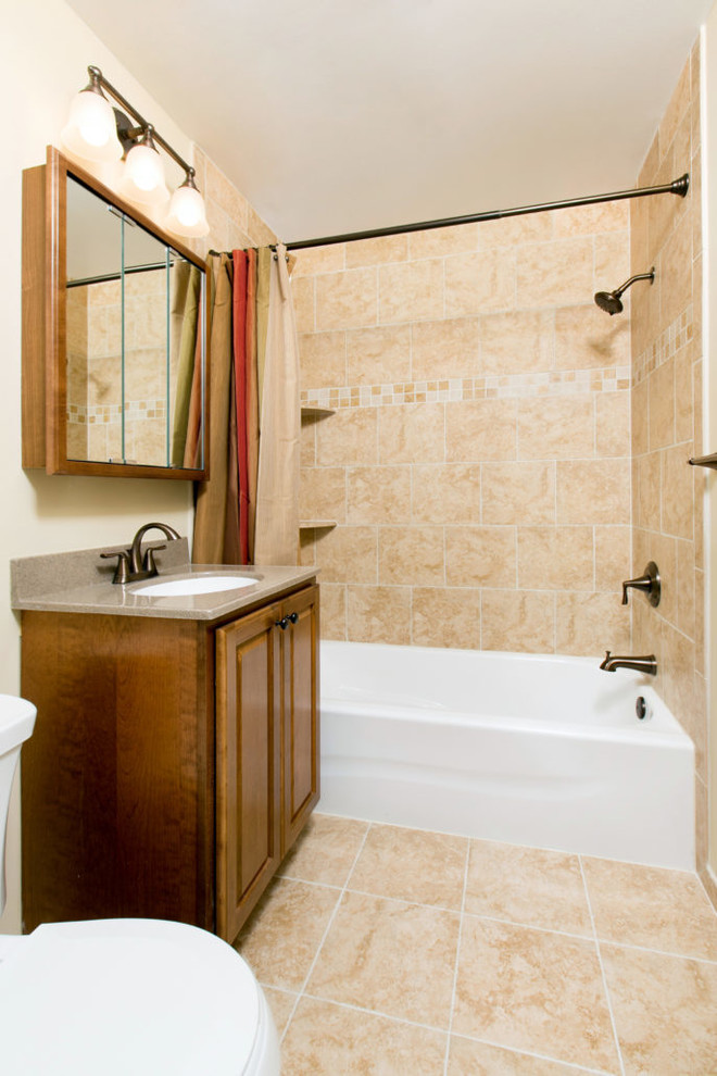 Bethesda Bathroom Remodel Travertine & Cherry Traditional