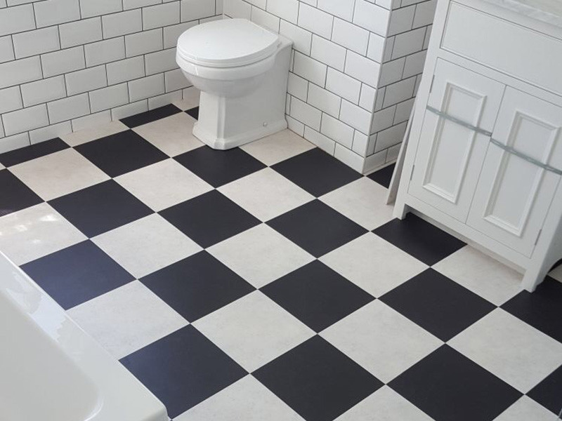 Black & White Amtico Tiles Installation to Floor Bathroom London