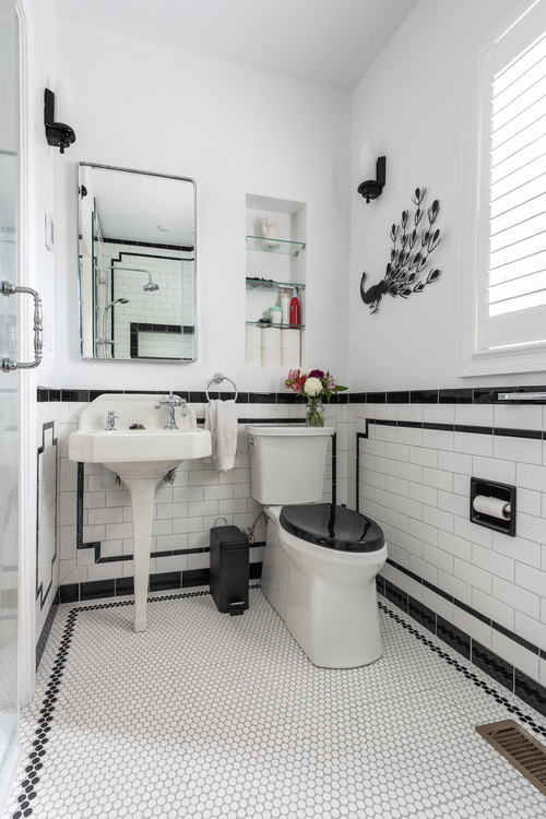 black and white hexagon tile bathroom