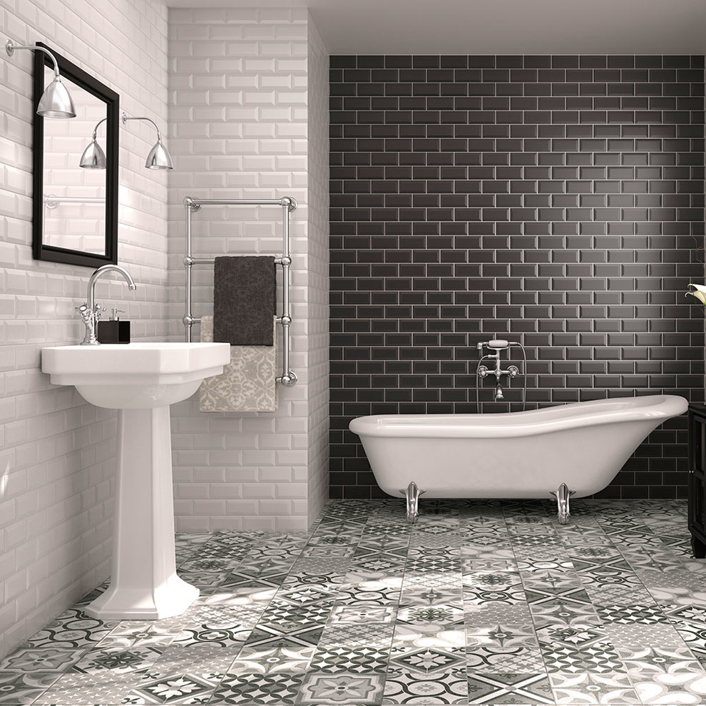 Black And White Metro Tiles Walls And Floors Traditional Bathroom Other By Walls And Floors Houzz