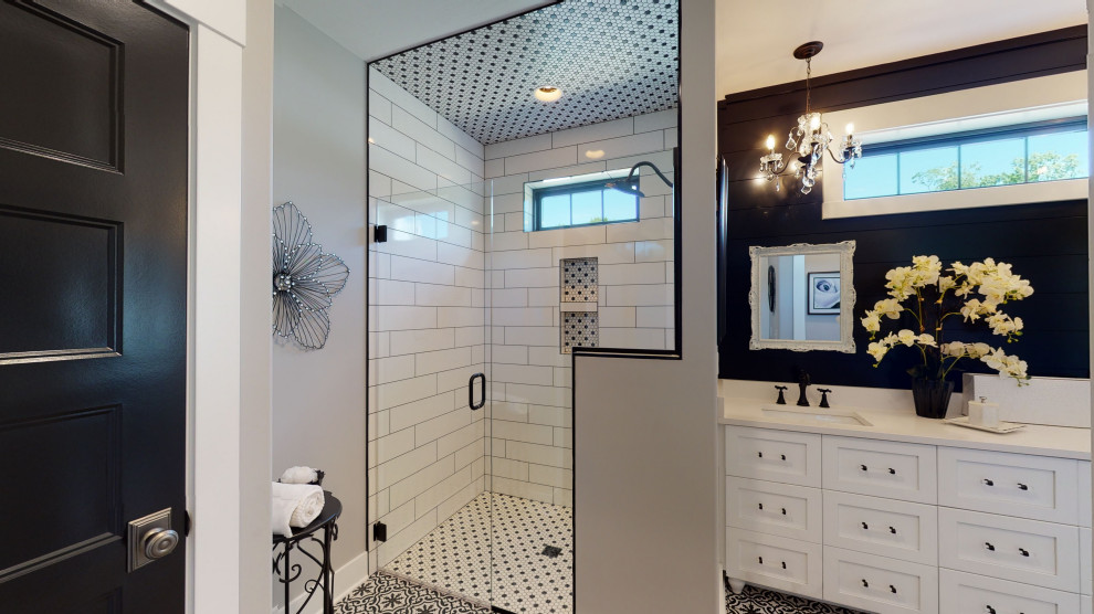 Black and White Modern Farmhouse Ranch - Farmhouse - Bathroom ...