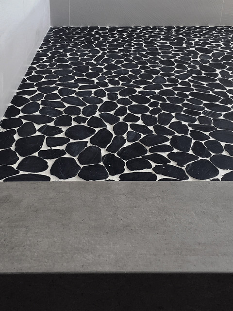 Black White Sliced Pebble Tile Floor Modern Bathroom Orange County By Moss Yaw Design Studio Houzz Uk - White Pebble Tile Shower Floor Black White Sliced Pebble Tile Floor Modern Bathroom Orange County By Moss Yaw Design Studio Houzz Uk - White Pebble Tile Shower Floor