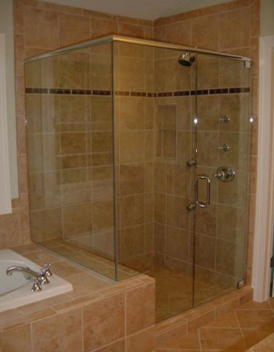 This is an example of an ensuite bathroom in Detroit with a submerged sink, freestanding cabinets, dark wood cabinets, engineered stone worktops, a japanese bath, an alcove shower, beige tiles, ceramic tiles and beige walls.