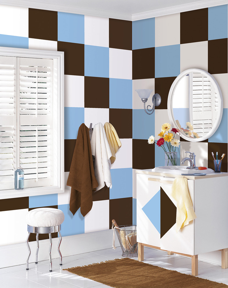 Blue and Brown Bathroom by WallPops Available in Dots, Blox and Stripes Bathroom Boston by