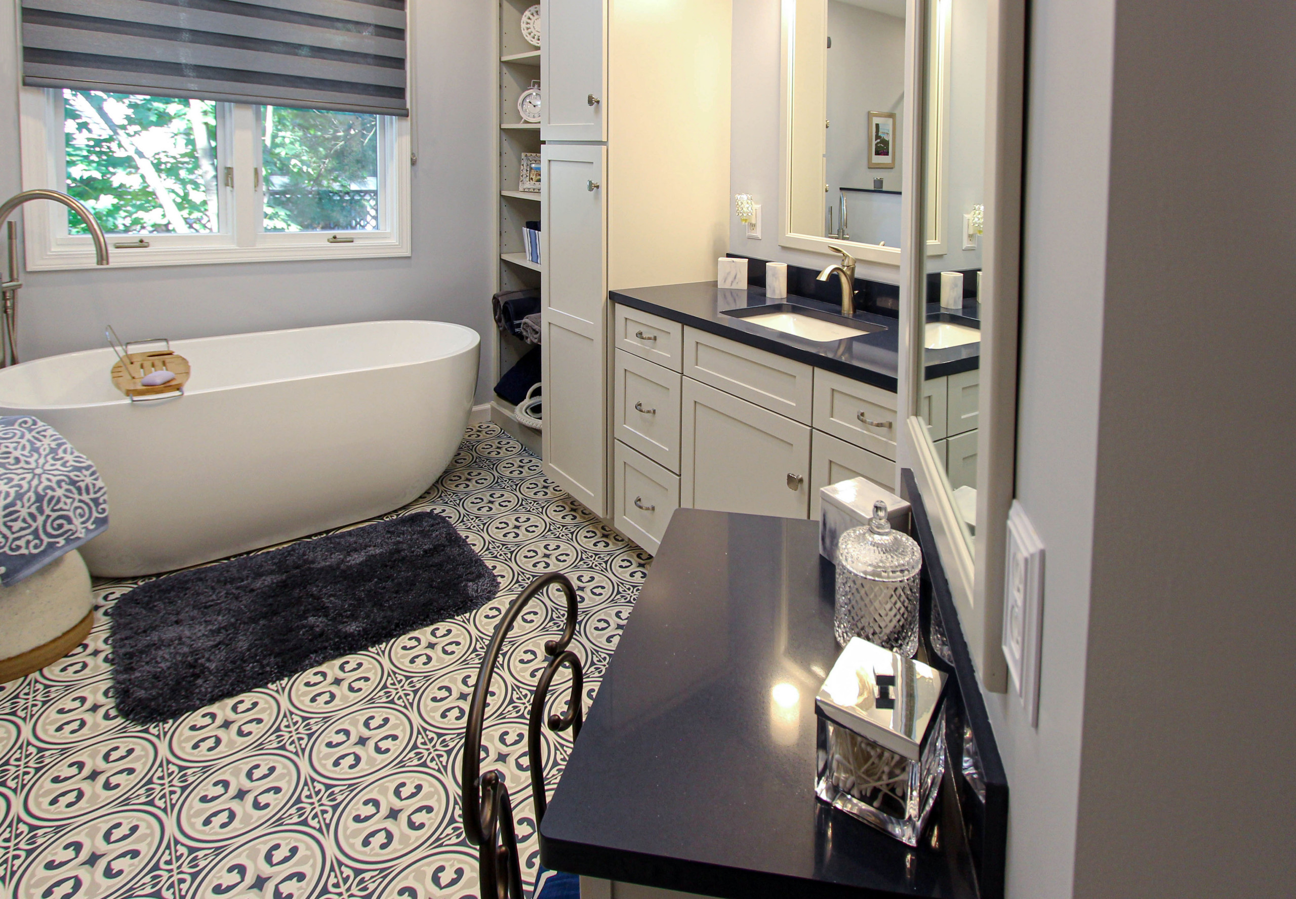 Blue And White Bathroom With Soaker Tub Blue And White Bathroom With Soaker Tub