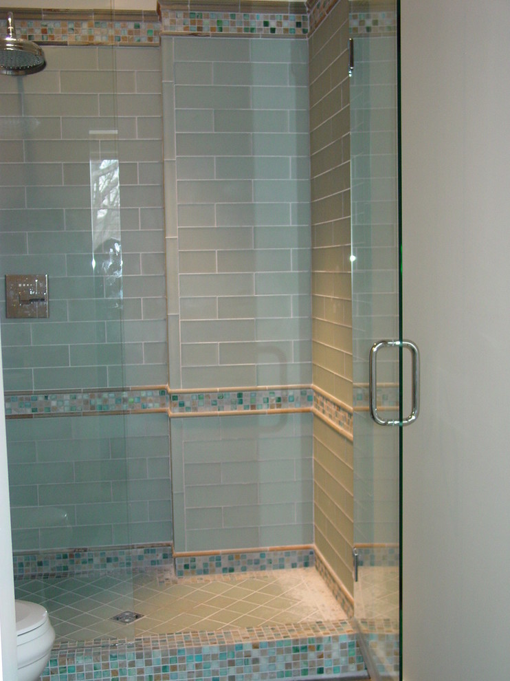 Blue Glass Tile Shower Traditional Bathroom Other Houzz