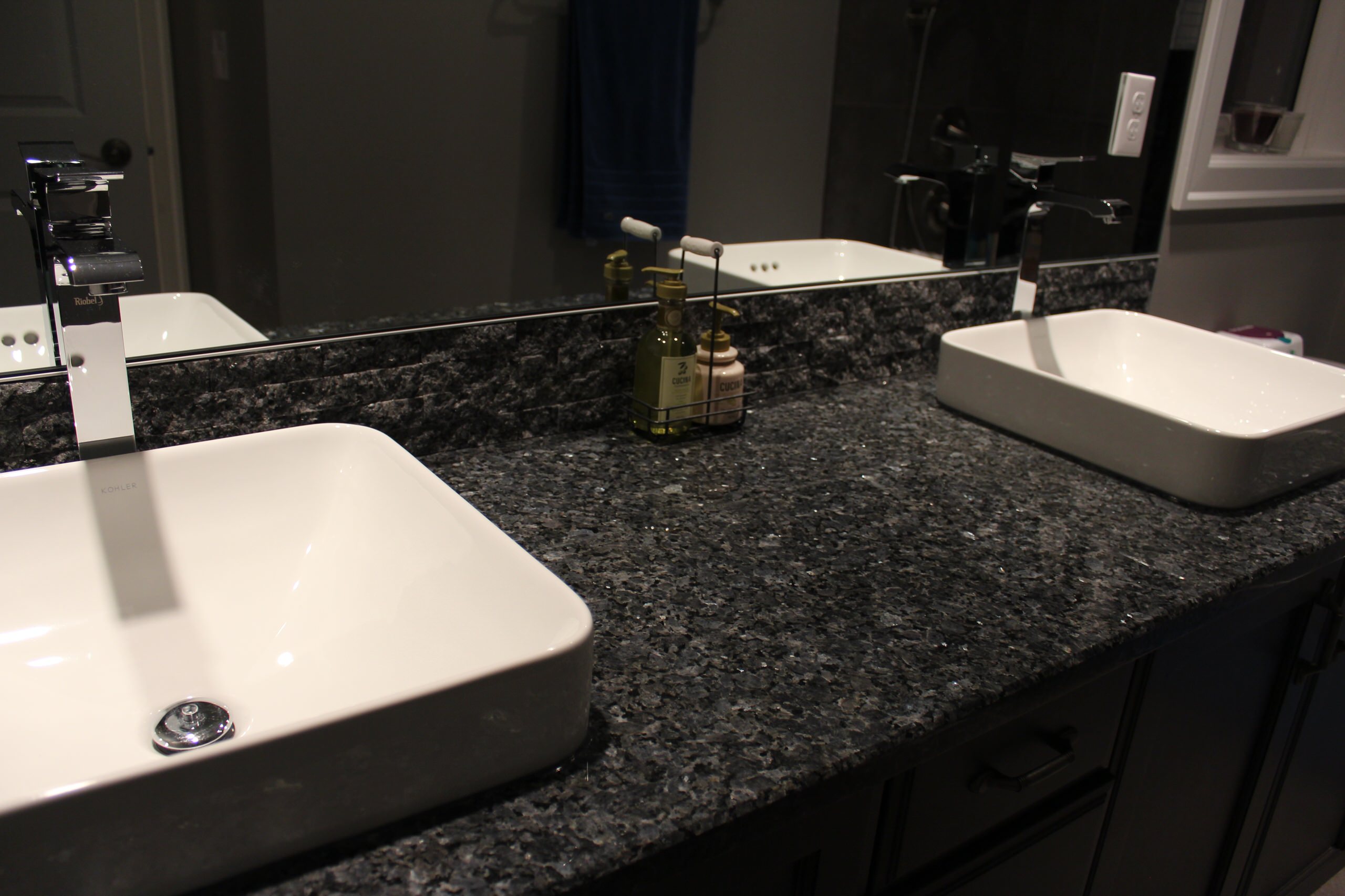 Blue Pearl Granite Vanitys Granite Tile Backsplash Contemporary Bathroom Calgary By Stone Consulting Group Houzz