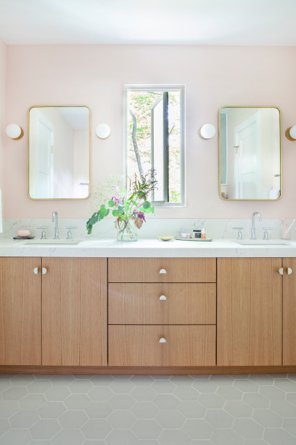 Bathroom of the Week: Modern Style in White, Wood and Brass