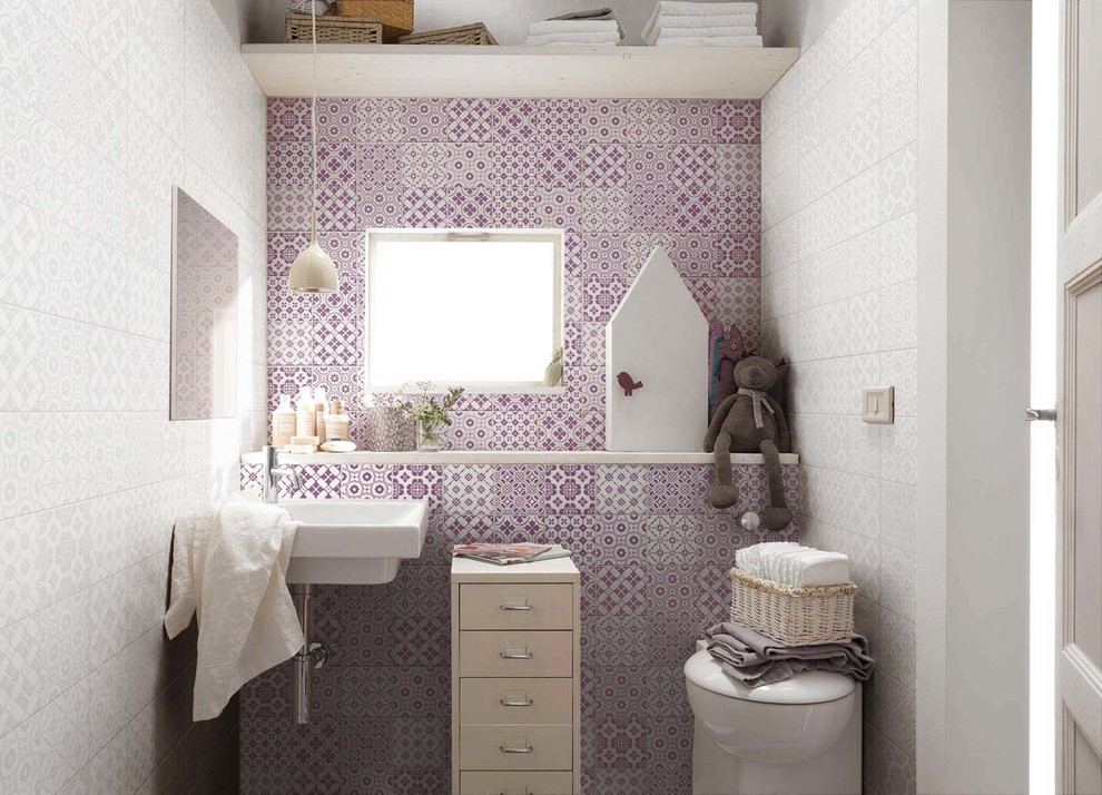 Photo of a small eclectic family bathroom in Perth with porcelain tiles.