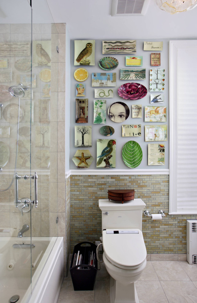 Example of an eclectic mosaic tile bathroom design in Boston