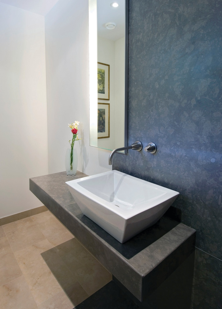 Inspiration for a contemporary bathroom remodel in Toronto with a vessel sink