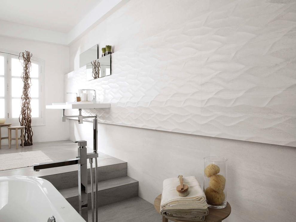 Bright White Space Maximizing Bathroom With Wavy 3D Wall Tile From Bright White Space Maximizing Bathroom With Wavy 3d Wall Tile From Venis Fontile Kitchen And Bath Img~08f1c45109286a6c 9 1303 1 Ace3887