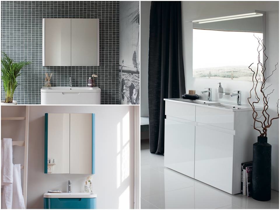 Photo of a medium sized contemporary family bathroom in Cambridgeshire with flat-panel cabinets, white cabinets, a built-in bath, a built-in shower, a one-piece toilet, grey tiles, porcelain tiles, grey walls, marble flooring and a pedestal sink.
