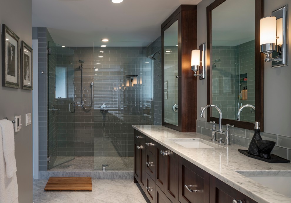 Traditional bathroom in Seattle with metro tiles.