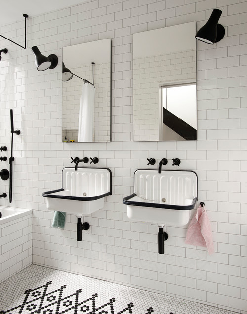 Double the Style: Boys Bathroom Inspirations with Black and White Hexagon Tiles