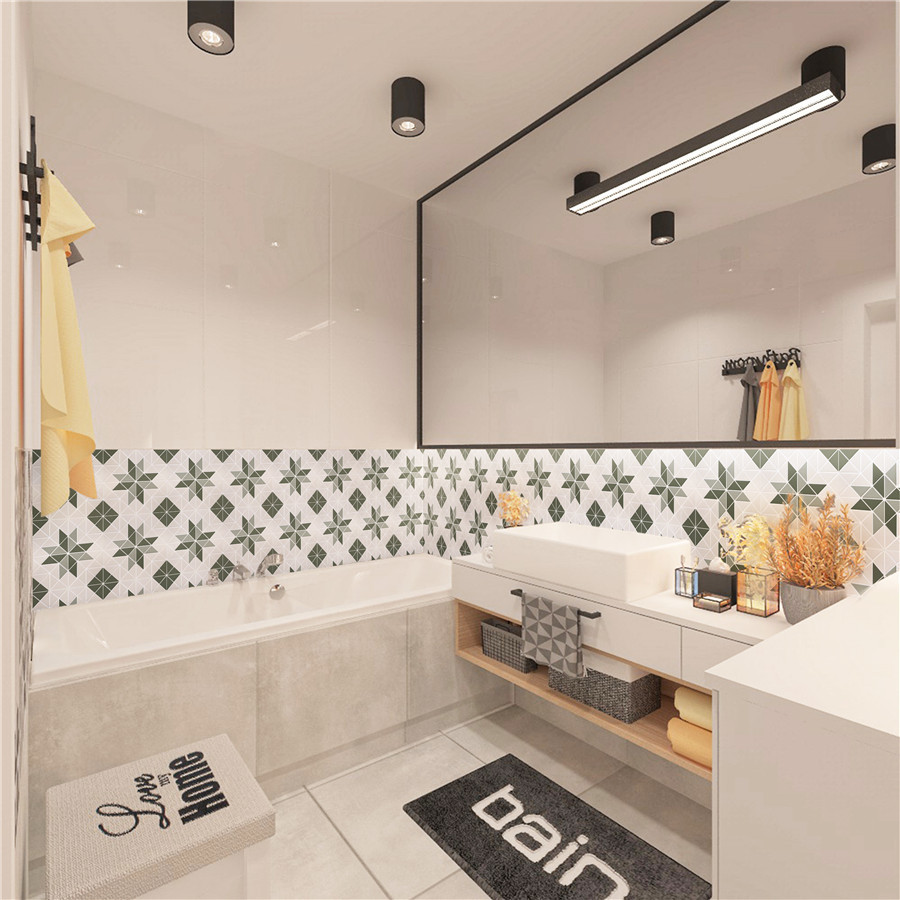 Imagen de cuarto de baño contemporáneo con baldosas y/o azulejos multicolor y baldosas y/o azulejos de cerámica