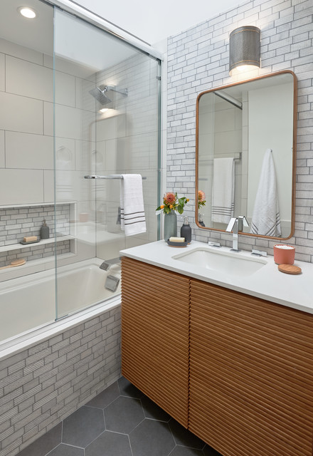 Bathroom of the Week: Modern Style in White, Wood and Brass