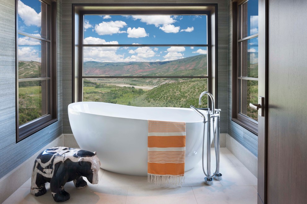 Example of a trendy freestanding bathtub design in Denver