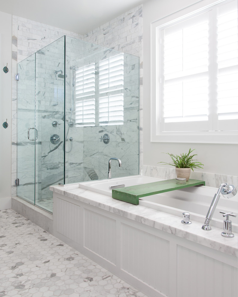 Beach style white tile bathroom photo in Orange County