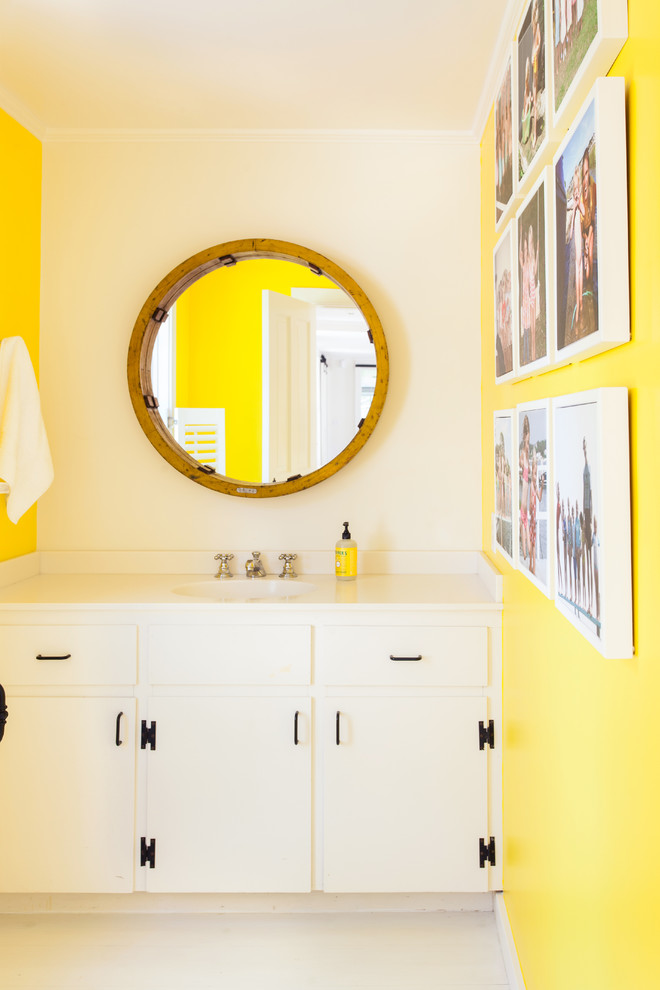 Bathroom - coastal bathroom idea in Boston with yellow walls