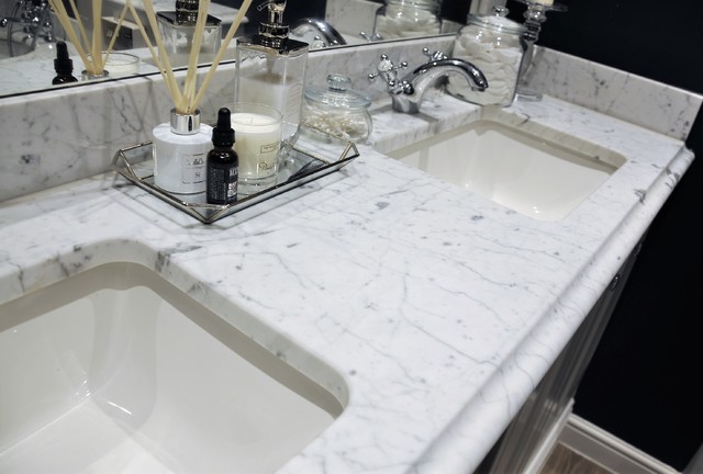Cararra Marble Bath Surround With, Vanity Top Granite