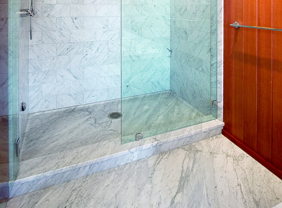 Carrara Marble Shower Traditional Bathroom Portland Maine by