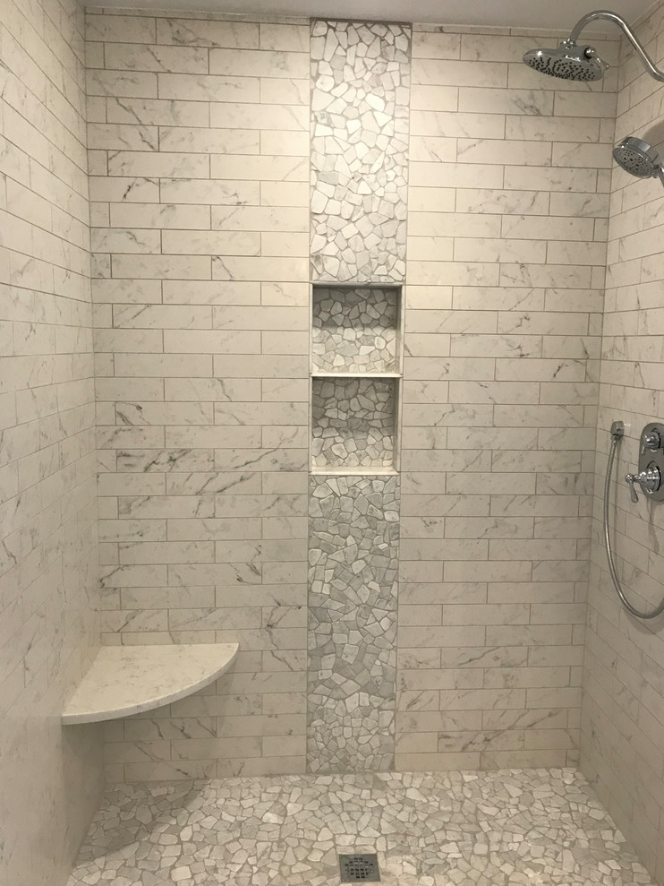 Carrara Waterfall Shower Transitional Bathroom New York by