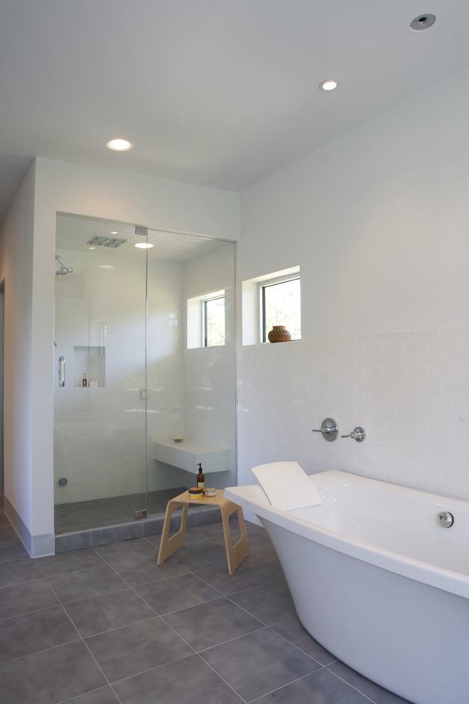 Inspiration for a modern bathroom in Austin with a freestanding bath.