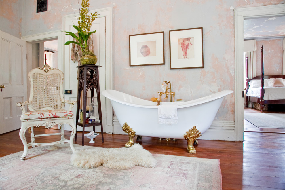 Photo of a romantic bathroom in Charleston with a freestanding bath.