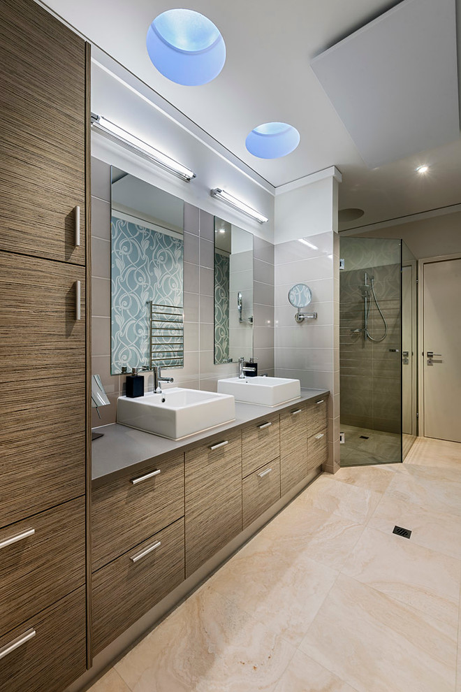 Inspiration for a contemporary bathroom remodel in Perth with a vessel sink