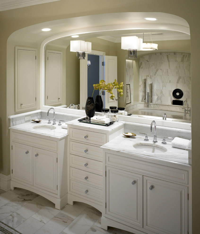 This is an example of a classic bathroom in Chicago with marble worktops.
