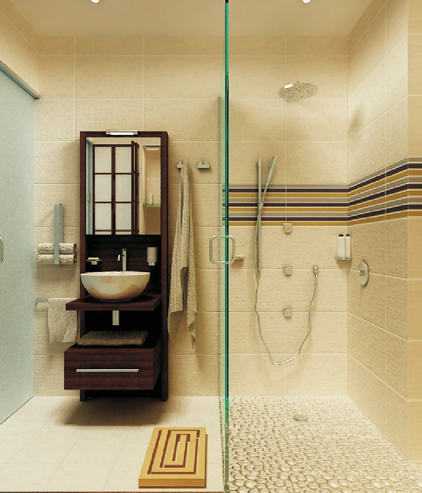 Modernes Badezimmer mit Waschtischkonsole in New York
