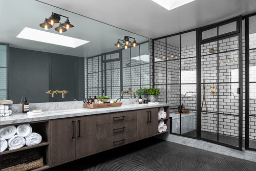 white shower tile with black grout