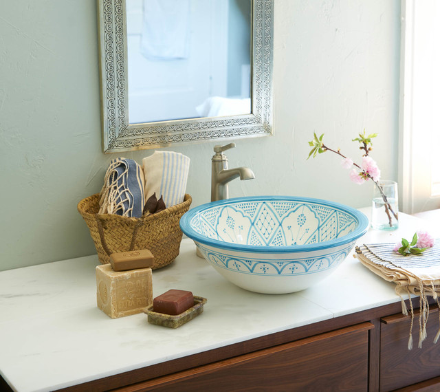 Classic Design Table Top/Undermount Sink, Turquoise and White