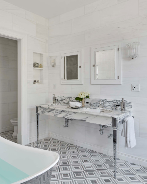 Grey and white marble bathrooms