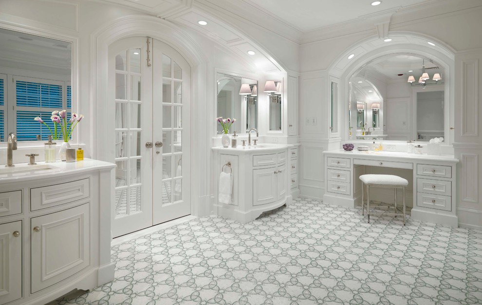 This is an example of a classic bathroom in Boston with mosaic tiles.