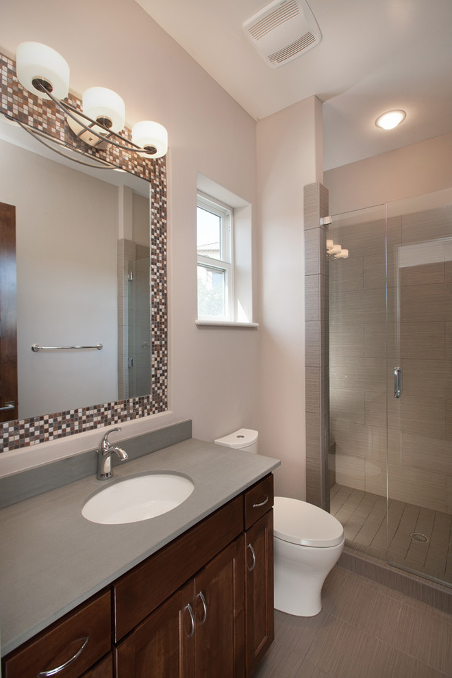 Example of a trendy bathroom design in Austin with an undermount sink