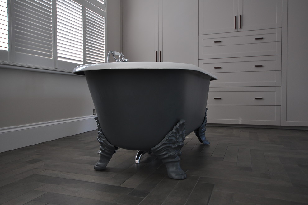 Design ideas for a contemporary bathroom in London with a freestanding bath.