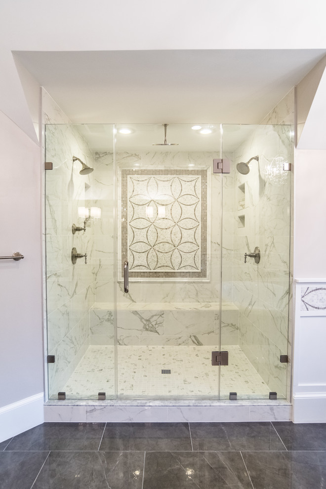 This is an example of a traditional bathroom in DC Metro with granite worktops.
