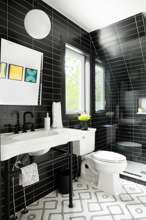 Attic Bathroom with Matte Black Subway Tiles