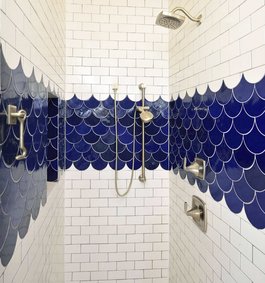 cobalt blue moroccan fish scale shower