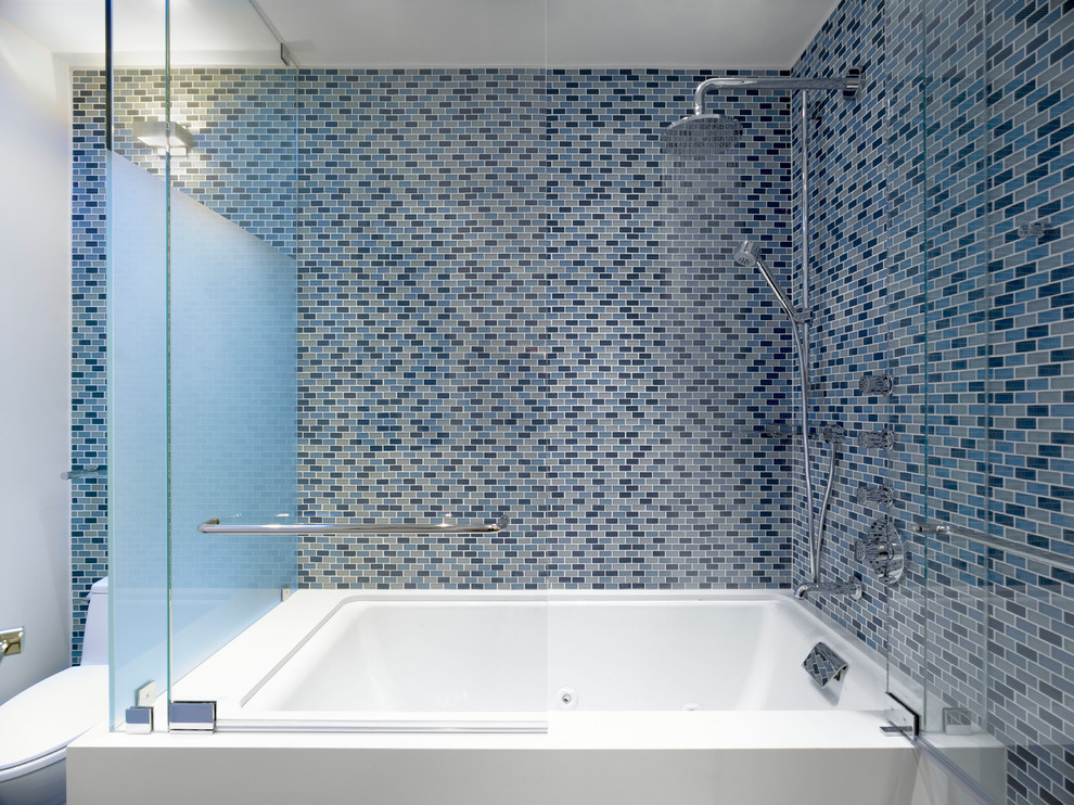 Trendy blue tile bathroom photo in San Francisco
