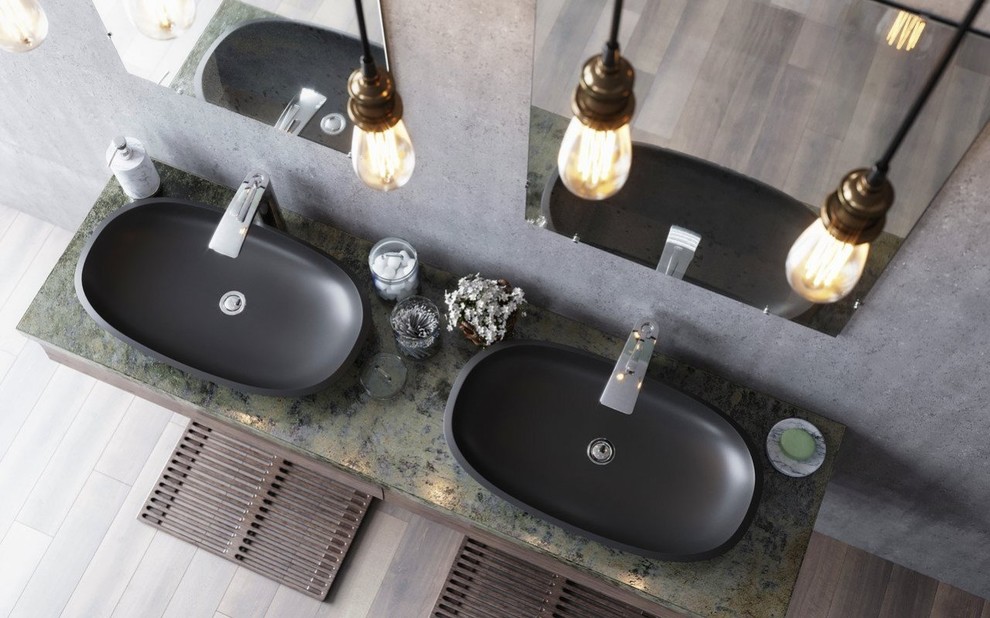 Immagine di una piccola stanza da bagno padronale scandinava con lavabo a bacinella