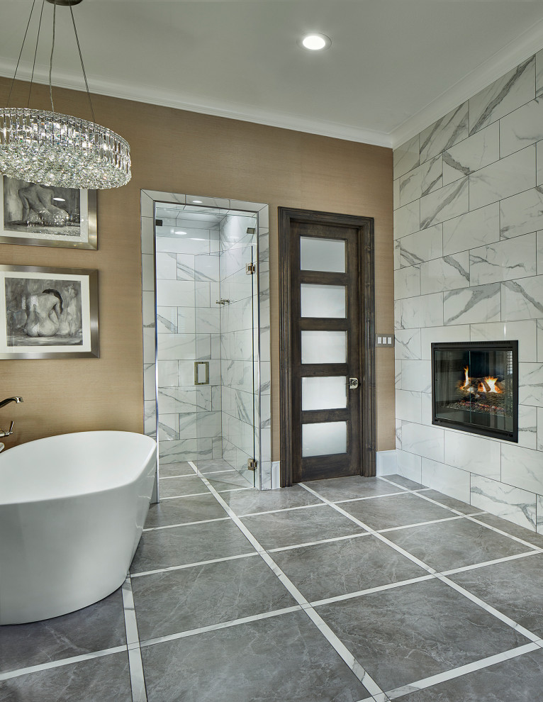 Photo of a classic bathroom in Dallas with a freestanding bath.
