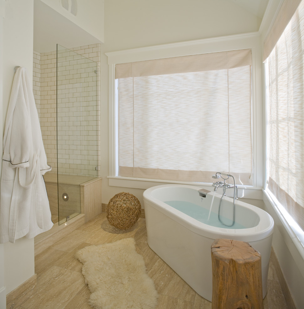 Inspiration for a contemporary subway tile freestanding bathtub remodel in Salt Lake City