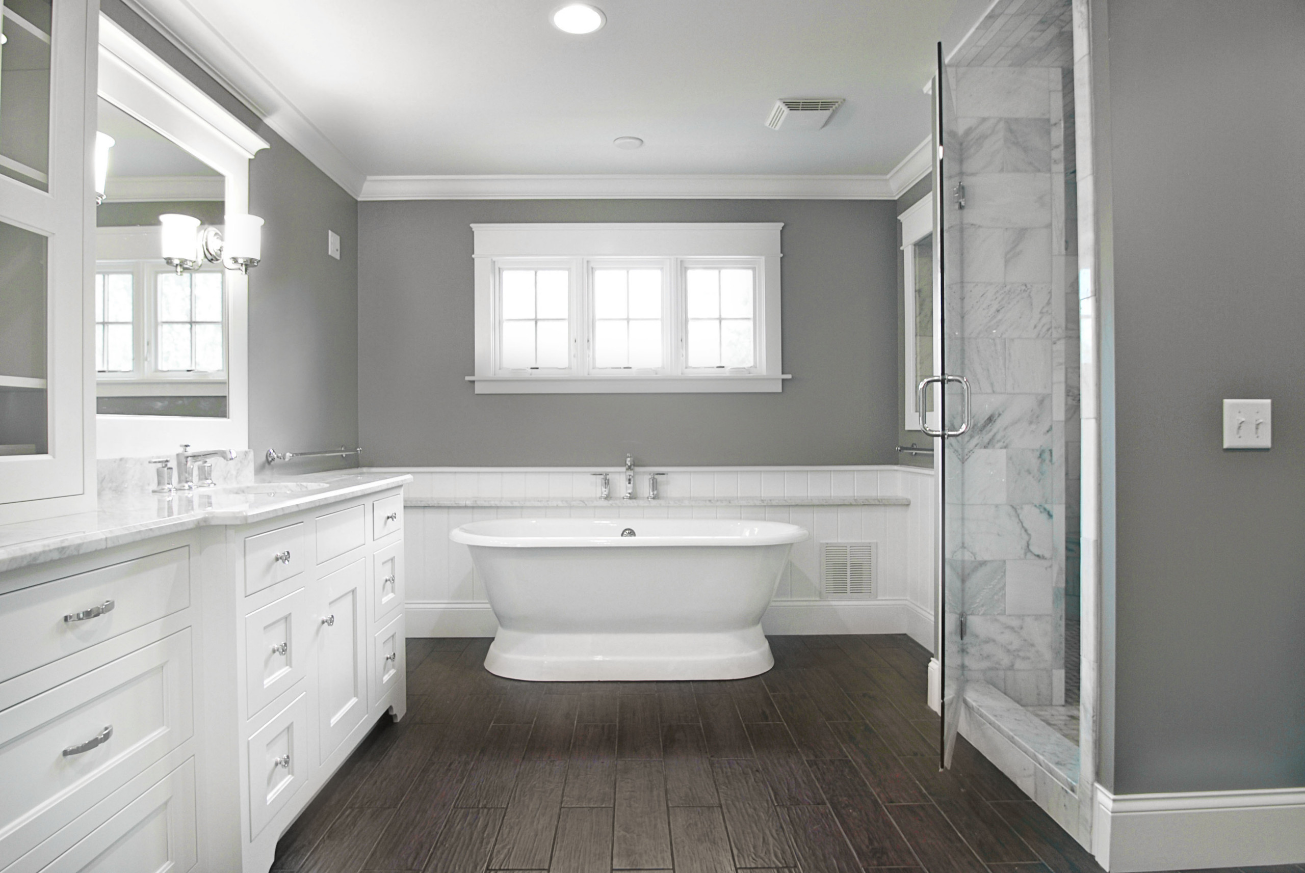 Bathroom ideas with dark wood floors