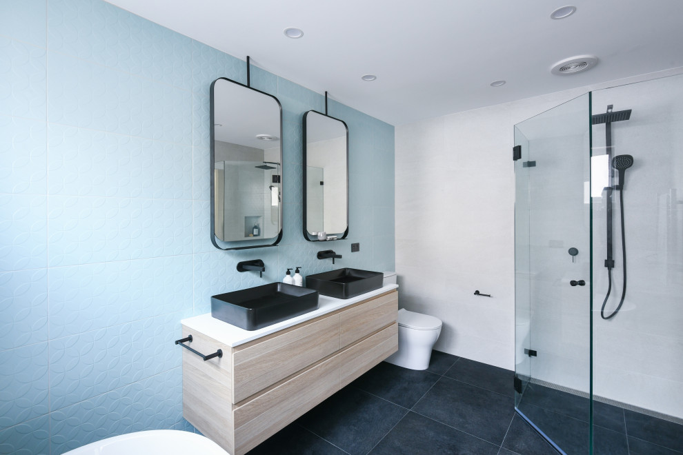 Design ideas for a medium sized modern bathroom in Sydney.